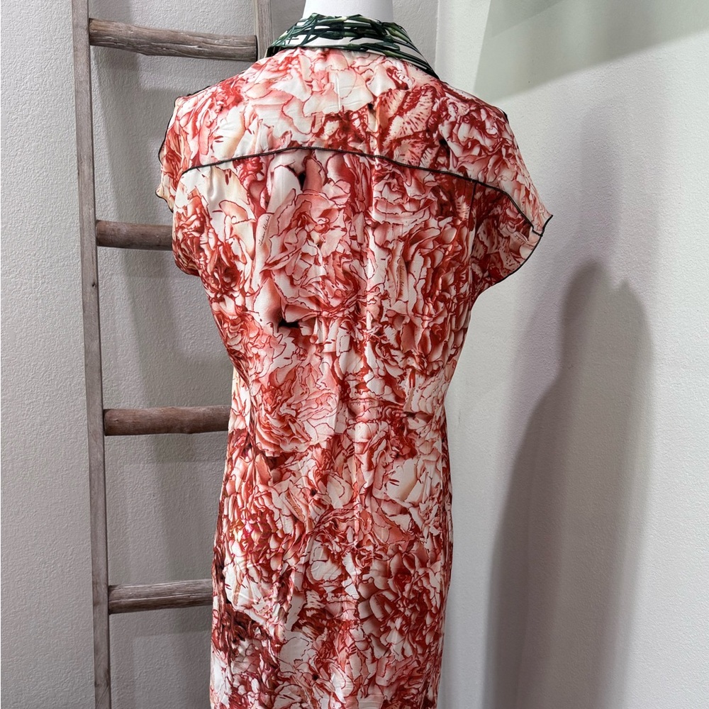 Tribune Red and Green Light Satin Button Up Women's Dress - Picture 3 of 5